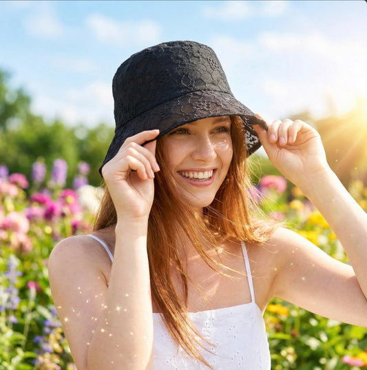 Lace Bucket Hat for Women Breathable Mesh Summer Sun Hat Foldable Portable Beach Cap